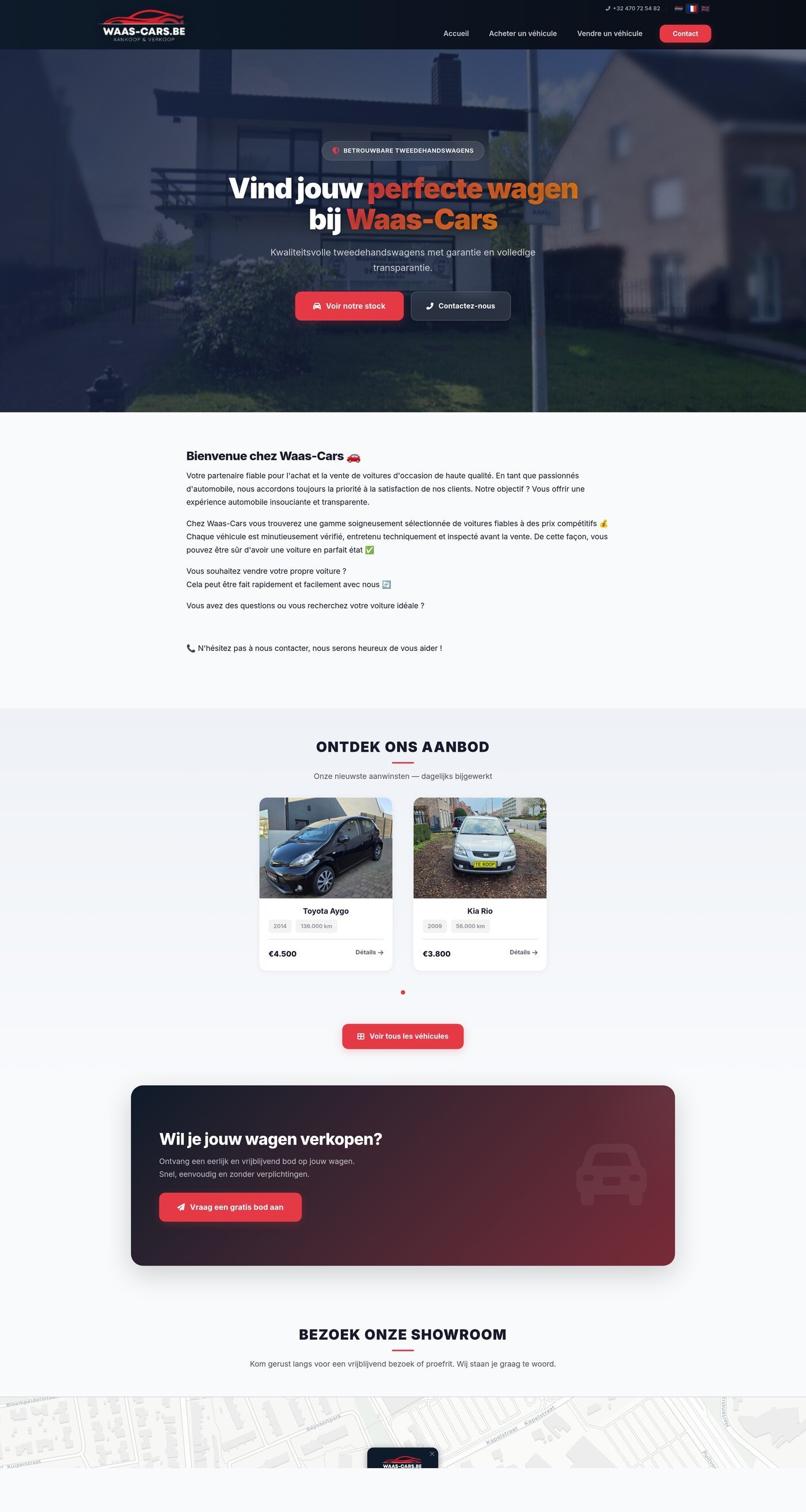 Live voorbeeld van een garage website gebouwd met WebCarSolutions — waas-cars.be